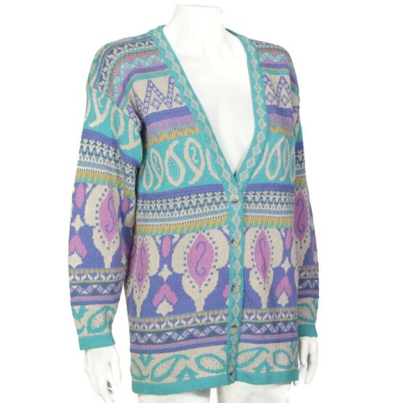 SEGRETS SUN PRINTS Vintage 90's Pastel Button Cardigan Sweater Womens sz S /823 - Picture 2 of 5